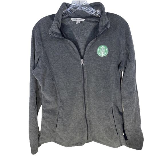 Starbucks Dark Gray Fleece Jacket Pullover Full Zip Womens Medium Pockets - Picture 1 of 9